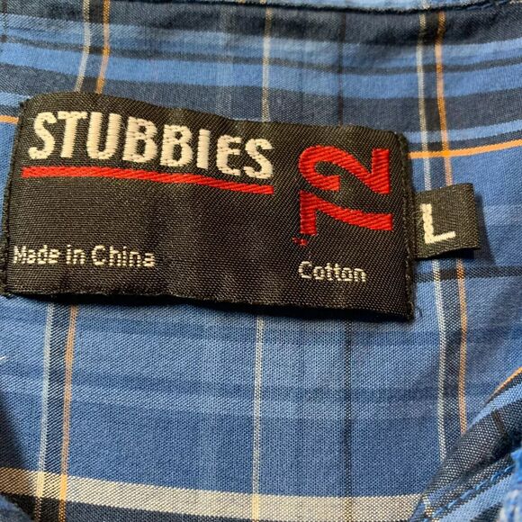 Lot of 2 Stubbies Shirt Mens Short Sleeve Large Red & Blue Plaid 100% Cotton - Picture 7 of 15
